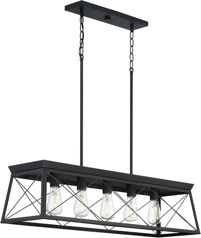 Progress Lighting Briarwood Collection 5-Light Dining Room Light Fixture, Farmhouse Style Modern Chandelier for Kitchen and Dining Room, 38" by 9", Black