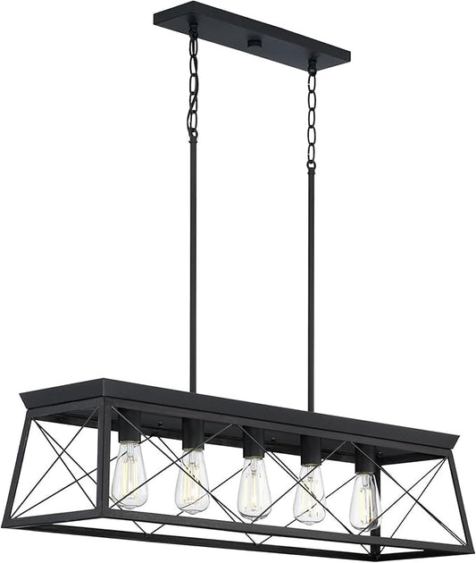 Progress Lighting Briarwood Collection 5-Light Dining Room Light Fixture, Farmhouse Style Modern Chandelier for Kitchen and Dining Room, 38" by 9", Black
