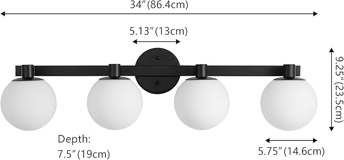 JONATHAN Y 34" Black/White Modern Globe LED Vanity Wall Sconce Light, White Frosted Glass Shade, Mid-Century Art Deco Wall Lamp for Bathroom, Kitchen, Hallway (JYL3543B)
