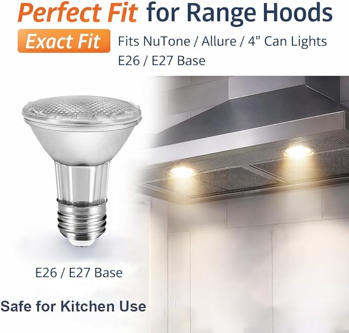 Drart PAR20 LED Range Hood Light Bulbs Under Hood, 60W Incandescent Stove Light Bulbs Replacement, 7W LED Appliance Bulbs Stove Hood, E26 Dimmable 3000K 595LM (Pack of 2)