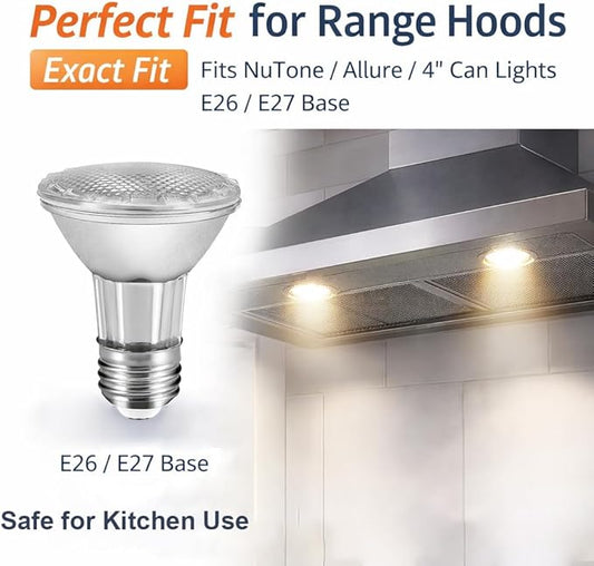 Drart PAR20 LED Range Hood Light Bulbs Under Hood, 60W Incandescent Stove Light Bulbs Replacement, 7W LED Appliance Bulbs Stove Hood, E26 Dimmable 3000K 595LM (Pack of 2)