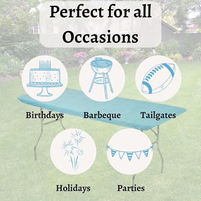 Kwik-Covers 10 Pack of Rectangular Plastic Table Covers - 6' Foot or 8' Foot Options - Indoor or Outdoor Fitted Table Covers (Table NOT Included) (Light Blue, 30" x 96" (8' ft))