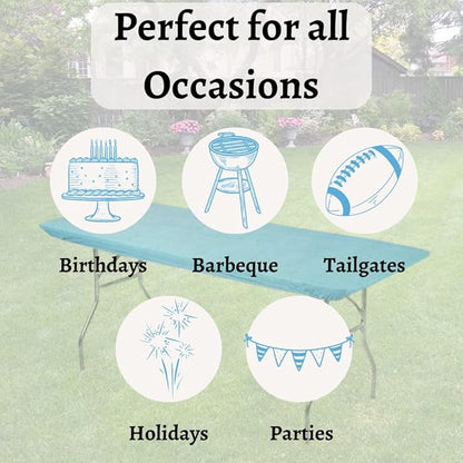Kwik-Covers 10 Pack of Rectangular Plastic Table Covers - 6' Foot or 8' Foot Options - Indoor or Outdoor Fitted Table Covers (Table NOT Included) (Light Blue, 30" x 72" (6' ft))