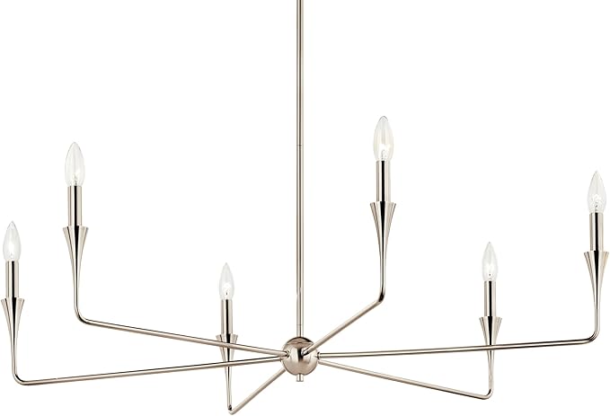 Kichler Alvaro 6-Light Chandelier, Soft Modern Light in Polished Nickel, for Dining or Living Room, Office or Bedroom (19.25" x 40.25"), 52690PN