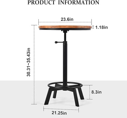 LOKKHAN Adjustable Swivel Bar Table 30"-35.4" Round Wood Tabletop 23.6" Dia, Rustic Industrial Kitchen Dining Living Party Office Coffee Bistro Breakfast Pub Table,Space-Saving
