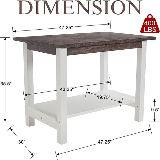 5-Piece Counter Height Dining Table Set for 4, Bar Height Table and 4 Bar Stools for Kitchen Island/Dining Room(Brushed Brown Table & White Barstools)