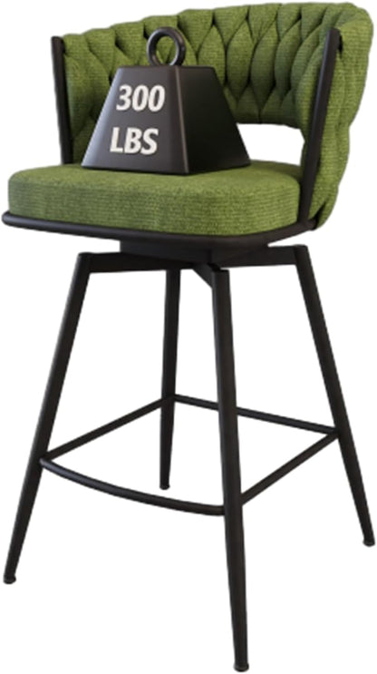 Modern Dining Chairs,Upholstered Linen Woven 360°Swivel Bar Island Chair & Black Footrest(Set of 2),Comfortable Curved Backrests Seat,Applicable to Kitchen,Living Room,Outdoor Lounge,Patio,Green