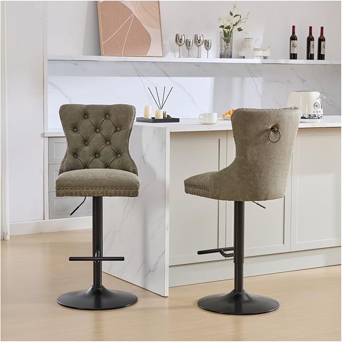 Aged and Retro PU Swivel Barstools Adjusatble Seat Height from 26-33 Inch, Modern Bar Stools with Backs Comfortable Tufted for Home Pub and Kitchen Island