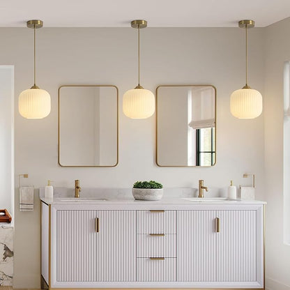 KCO Lighting Mid Century Modern Gold White Pendant Light Milk Glass Globe Pendant Lights Kitchen Island Antique Brass Pendant Light Vintage Hanging Light Fixture for Dining Room Living Room (2-Pack)