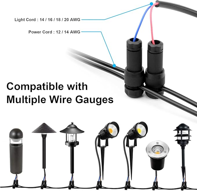 24 Pack Low Voltage Landscape Light Wire Connector Outdoor 14-20 Gauge Cable Connectors for Landscape Path Lights Work with Malibu Paradise Moonrays and More