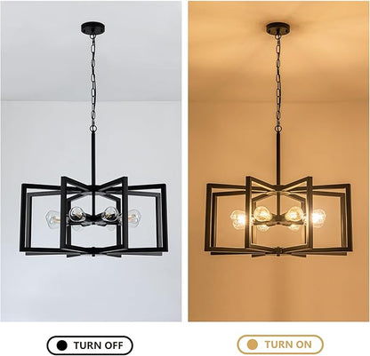 Modern Chandelier, 27.5'' Large Black Chandelier Light Fixture Industrial Max 60'' Hanging Adjustable Farmhouse Chandeliers for Dining Room Entryway Living Room Kitchen (8-Light, E26)