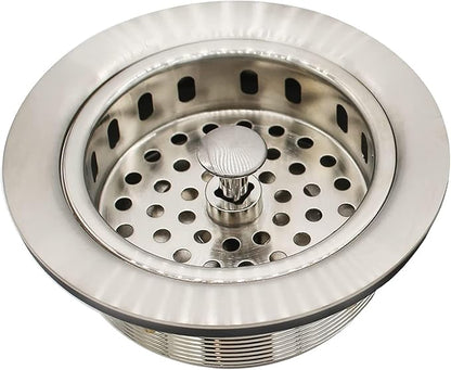 Westbrass A2165-07 4-1/4" OD Post Style Large Kitchen Basket Strainer with Waste Disposal Flange and Stopper Drain Set, Satin Nickel