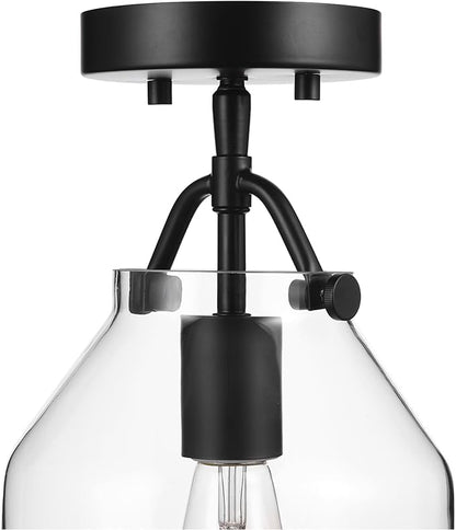GLOBE Electric 66000080 1-Light Flush Mount Ceiling Light, Matte Black, Angular Glass Shade, Bedroom Lighting Fixtures Ceiling, Dining Room Fixture, Modern Farmhouse, Lighting for Hallway
