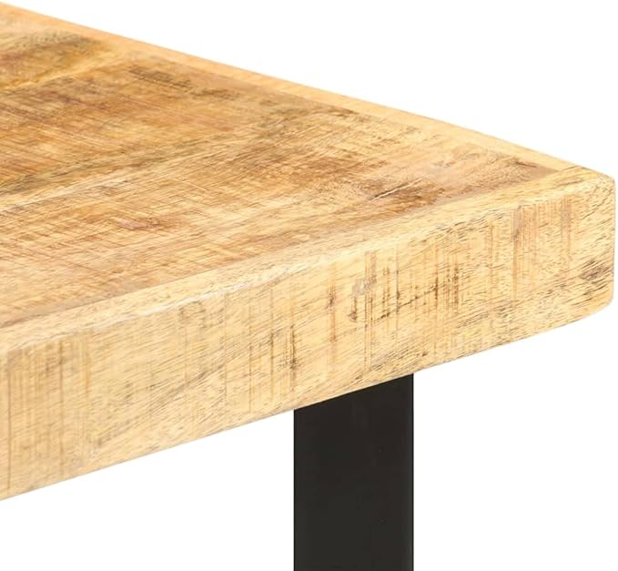 Industrial Bar Table 42 Inch Height, Solid Mango Wood with Rustic Brown Finish, Rectangular High Table for Kitchen Island, Home Bar, Dining Room, Durable and Sturdy Iron Frame