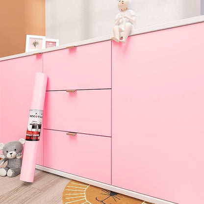 Decotalk Pink Contact Paper for Cabinets Peel and Stick - 17.7x200 Inch Pink Contact Paper Self Adhesive Solid Color Wallpaper for Bedroom Wall Solid Color Wallpaper Removable