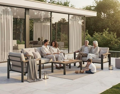 Aluminum Outdoor Patio Furniture Set with Coffee Table, 4 Piece Patio Conversation Sets with Washable Thick Cushions, Outdoor Sectional Furniture Set for Porch, Balcony, Deck, Silver