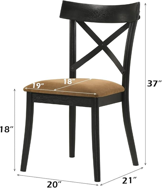 JUSTONE Dining Chairs Set of 2, Cross Back Side Chairs with Hillary Brown Leather Seats, Modern Wooden Kitchen Chairs, Walnut Black Finish for Dining Room, Kitchen, Home Cafe, Bar