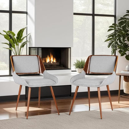 Armen Living Panda Mid-Century Dining Chair Walnut Finish and Gray Fabric