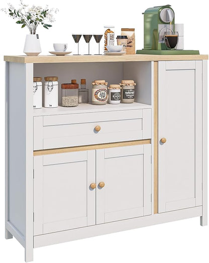 Viaozutis Storage Cabinet with Doors and Drawers,Kitchen Storage Cabinets，with Drawer and Adjustable Shelf（White）