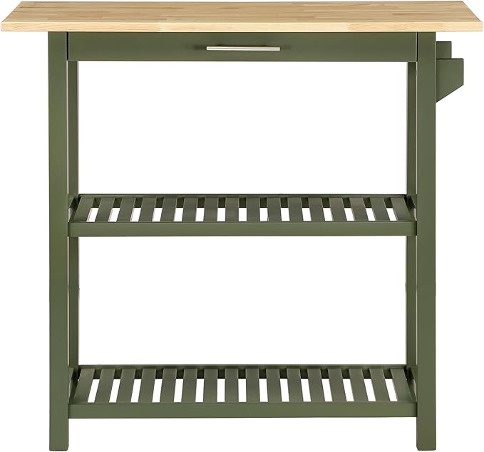 Convenience Concepts Designs2Go 3 Tier Butcher Block Kitchen Prep Island 40" - 3 Tier Modern Cooking Cart with Drawer, Food Serving Station for Kitchen, Dining Room, Dark Green Sage