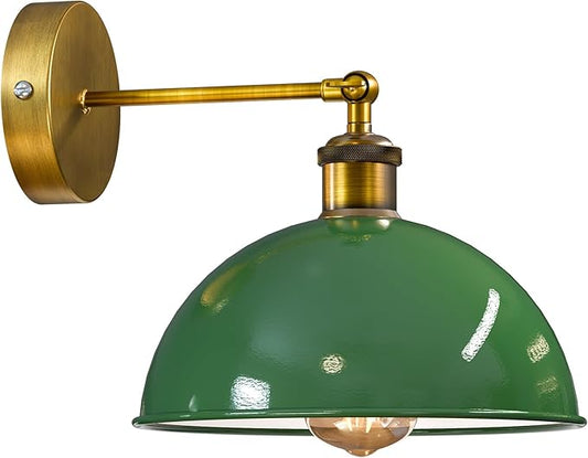 Dome Metal Wall Sconce, 180° Adjustable Industrial Wall Lamp for Bedside, Study, Kitchen, and Living Room Décor. (Green.)