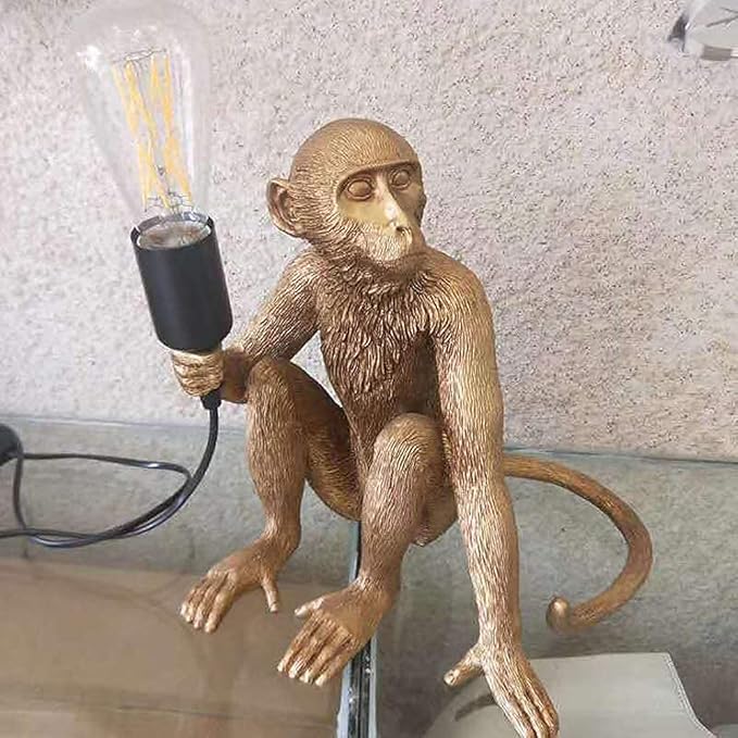 LOYALHEARTDY Modern Table Light Monkey Desk Lamp Resin Sitting Monkey Lighting Fixture for Living Room, Bedroom, Office, College Dorm Decoration (Gold, Table Lamp)
