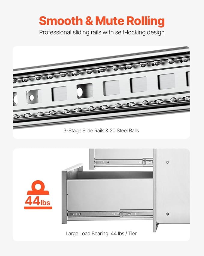 VEVOR Outdoor Kitchen Drawers 13" W x 20.5" H x 21" D, Flush Mount Double BBQ Access Drawers with Stainless Steel Handle, BBQ Island for Outdoor Kitchens or Patio Grill Station