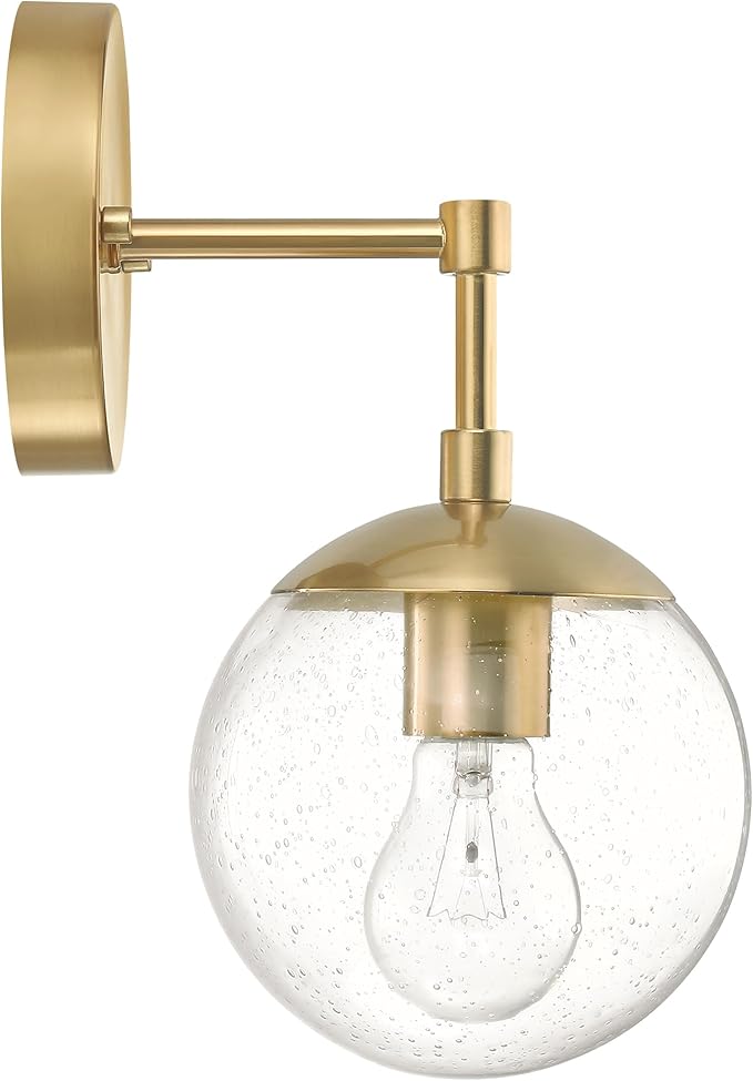 Design House Gracelyn 1-Light Dimmable Wall Sconce, Seeded Glass, Satin Gold, 11.65 in H x 6.11 in W x 8 in D, 588871-SG
