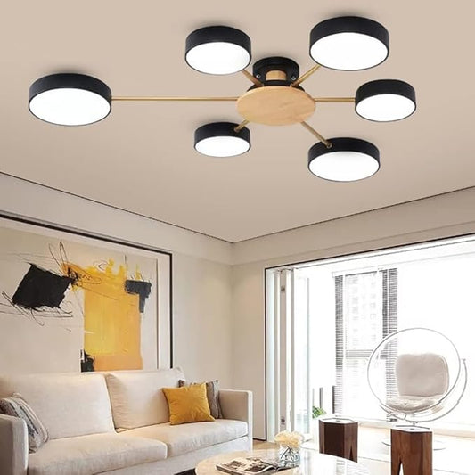 6-Lights LED Ceiling Lighting 41 Inch Modern Ceiling Lights Flush Mount Recessed Lighting Ceiling Light 48W Dimmable Living Room Bedroom Kitchen, 3000K-6000K Black