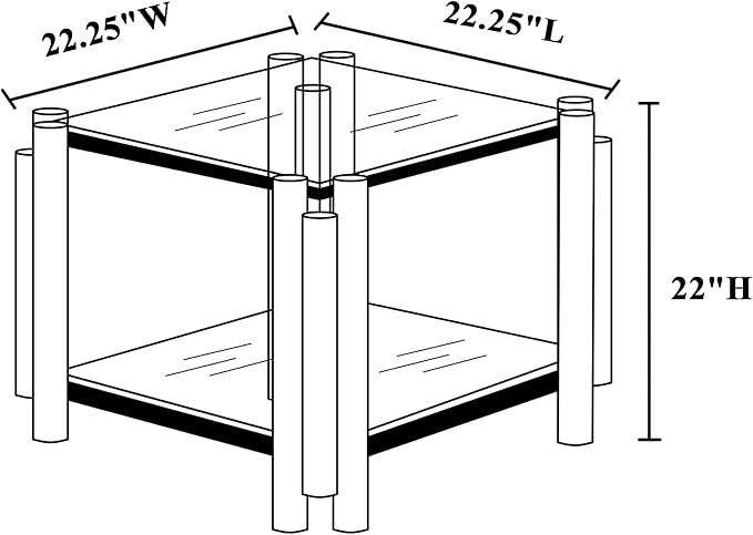 20" Square End Table, Modern Stainless Steel End Table, Double-Layer Clear Tempered Glass with Storage, for Living Room Home Office, Gold