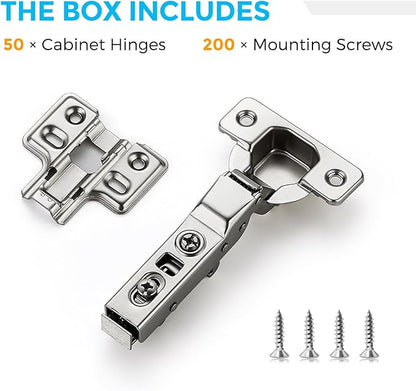 HOME EDIT 25 Pairs 50 Pack European Half Overlay Soft Close Cabinet Hinges Concealed Kitchen Cabinet Hinges Heavy-Duty Frameless Adjustable for Cupboard Hardware