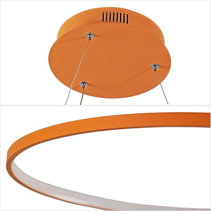 JONATHAN Y 35" Orange Modern Integrated LED Pendant Light, Dimmable Round Hoop Chandelier for Kitchen Island, Dining Room, Adjustable Height Metal Hanging Light (JYL7220G)