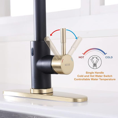 Touchless Kitchen Faucet with Pull Down Sprayer, Motion Sensor Kitchen Faucet with Kitchen Soap Dispenser, Single Handle Pull Out Faucet for Kitchen Sink,Black and Polished Chrome