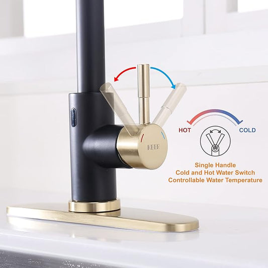 Touchless Kitchen Faucet with Pull Down Sprayer, Motion Sensor Kitchen Faucet with Kitchen Soap Dispenser, Single Handle Pull Out Faucet for Kitchen Sink,Black and Polished Chrome
