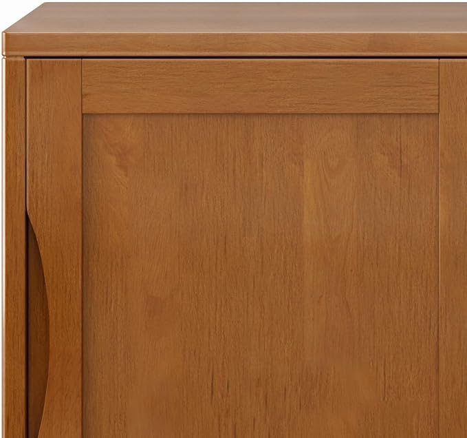 SIMPLIHOME Harper Storage Cabinet - 30 inch Wide Solid Hardwood 2-Shelf Low Console Cabinet in Teak Brown, Mid-Century Modern Cupboard for Living Room with Sliding Doors and Adjustable Shelves