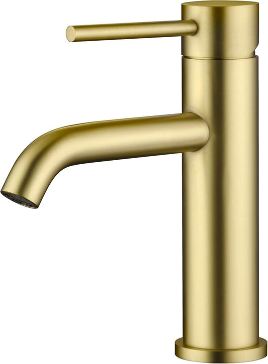 SUMERAIN Bathroom Sink Faucet Brushed Gold Single Handle Single Hole Stainless Steel Lavatory Faucet, Lead-Free