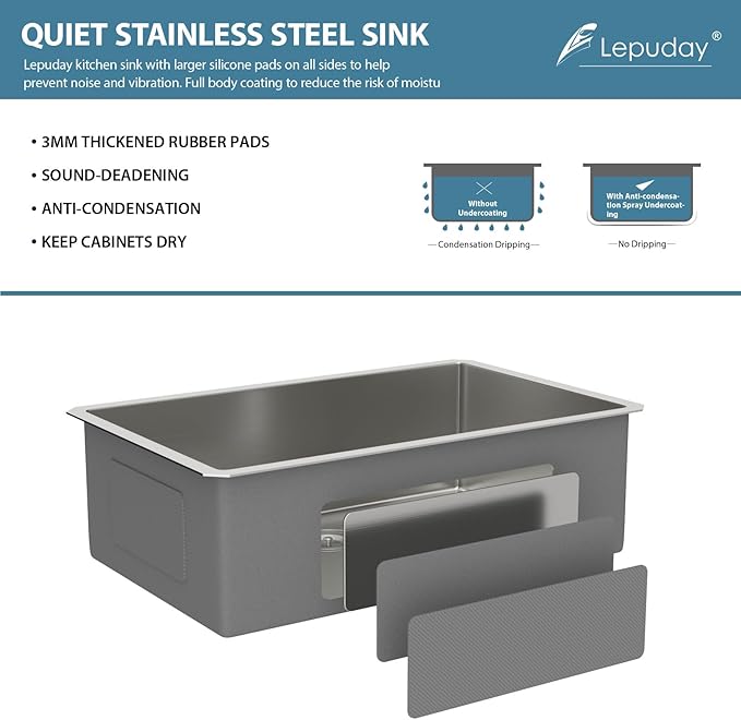 30 Inch Undermount Kitchen Sink Single Bowl 18 Guage Stainless Steel 30"x18"x9" Deep Under Counter Kitchen Sinks Basin R10 Round Corners Handmade Sink