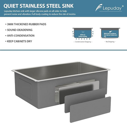 30 Inch Undermount Kitchen Sink Single Bowl 18 Guage Stainless Steel 30"x18"x9" Deep Under Counter Kitchen Sinks Basin R10 Round Corners Handmade Sink
