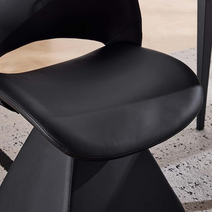 Modern Swivel Dining Chair, Comfy Upholstered Kitchen Chair with Curved High Backrest and Solid Wood Frame for Kitchen Island, Desk, Living Room, Faux Leather (1, Black)