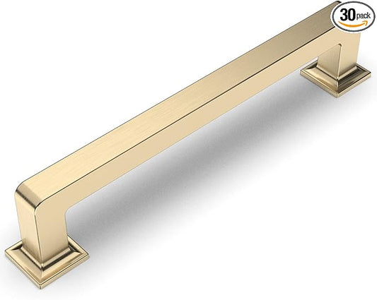 Amerdeco 30 Pack Brushed Brass Cabinet Pulls 5 Inch(128MM) Hole Centers Kitchen Cabinet Handles Cabinet Hardware Kitchen Handles for Cabinets Cupboard Handles Drawer Pulls ZH0019