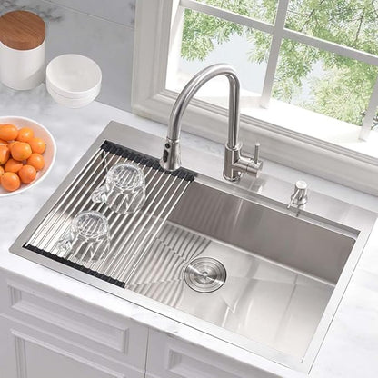 25 Inch Kitchen Sink Drop In Worktation -Wesliv 25x20 Inch Top Mount Drop In Sinks Stainless Steel 16 Gauge Single Bowl Overmount Kitchen Sink Basin with Cutting Board & Colander