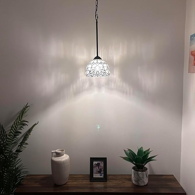 Tiffany Mini Hanging Lights White Stained Glass Baroque Style Lavender LED Bulb Included for Kitchen Island Counter Dining Room Hallway Hotel Café 8" W*60" H