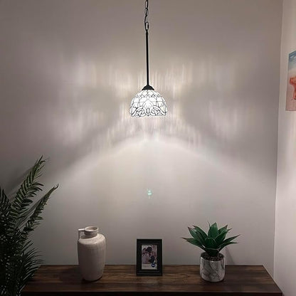 Tiffany Mini Hanging Lights White Stained Glass Baroque Style Lavender LED Bulb Included for Kitchen Island Counter Dining Room Hallway Hotel Café 8" W*60" H