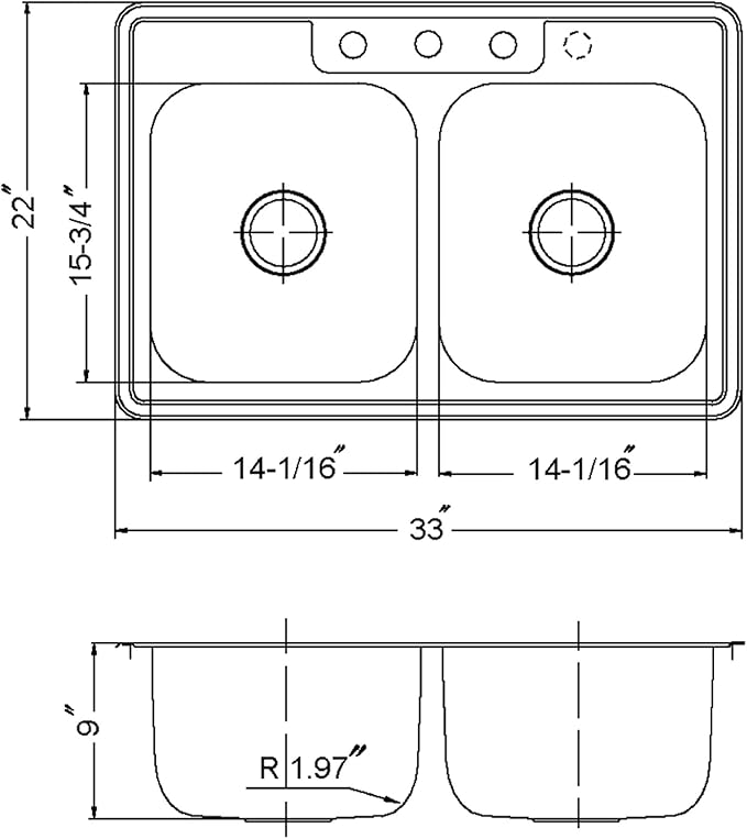Houzer Glowtone Stainless Steel Kitchen Sink: 33 Inch Drop-in Topmount 4-Hole 50/50 Double Bowl, Durable & Versatile, Essential for Home & Apartment: 3322-9BS4-1