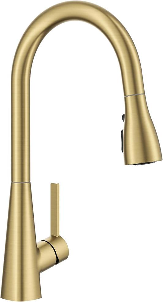 FORIOUS Gold Kitchen Faucet with Pull Down Sprayer, Classic High Arc Stainless Steel Faucet for Kitchen Sink, Single Handle for 1 or 3 Hole Decks for RV Bar Farmhouse Laundry Camper