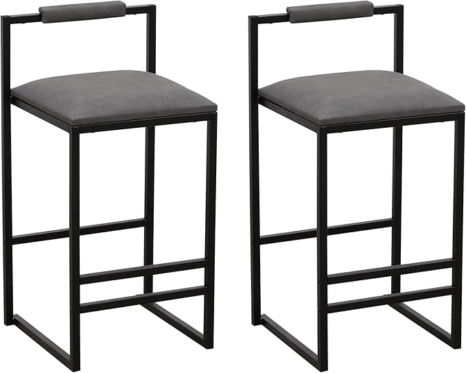 Set of 2 Counter Height Barstools Kitchen Island Stools with Back Modern Armless Metal Legs & PU Upholstered Chairs