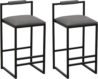 Set of 2 Counter Height Barstools Kitchen Island Stools with Back Modern Armless Metal Legs & PU Upholstered Chairs