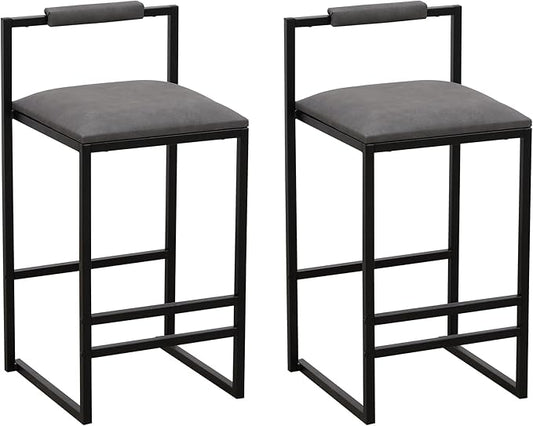 Set of 2 Counter Height Barstools Kitchen Island Stools with Back Modern Armless Metal Legs & PU Upholstered Chairs