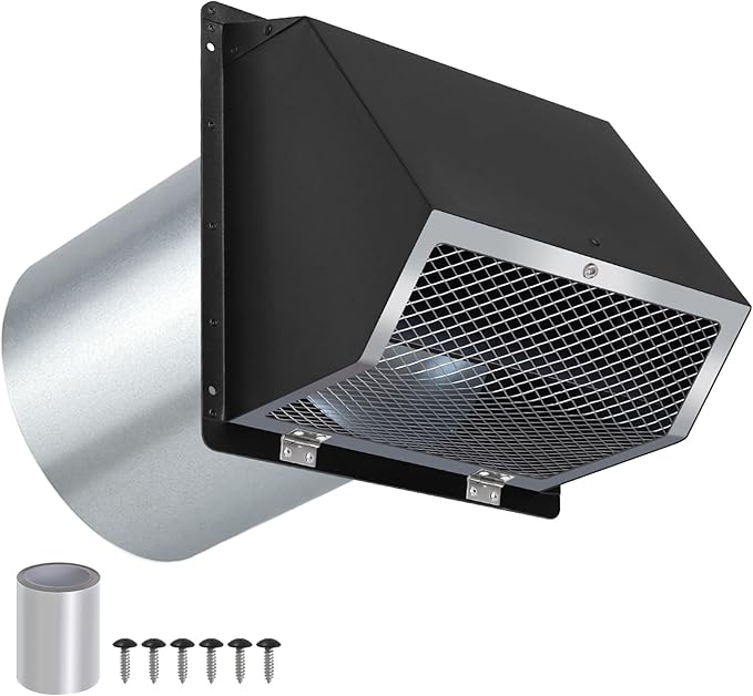 8 Inch Hooded Wall Vent with Screen and Damper,Exterior Wall Exhaust Vent Cover Cap, Wall Mount Exhaust Vent for Kitchen Range Hood HVAC Duct Dryer Ventilation and Outdoor Air Exhaust,Galvanized Steel