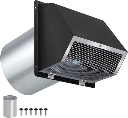 8 Inch Hooded Wall Vent with Screen and Damper,Exterior Wall Exhaust Vent Cover Cap, Wall Mount Exhaust Vent for Kitchen Range Hood HVAC Duct Dryer Ventilation and Outdoor Air Exhaust,Galvanized Steel
